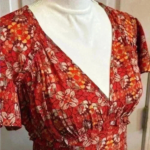Max Studio NWT Red Floral Short Sleeve Maxi Dress Womens Size Medium - Picture 1 of 12